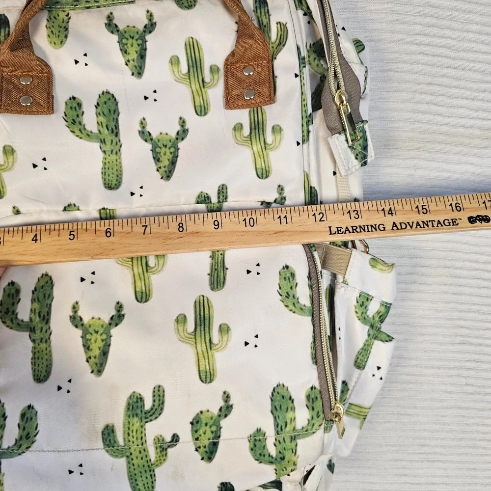 Cactus Print Diaper Bag Backpack White Green Desert Succulent Travel Bag